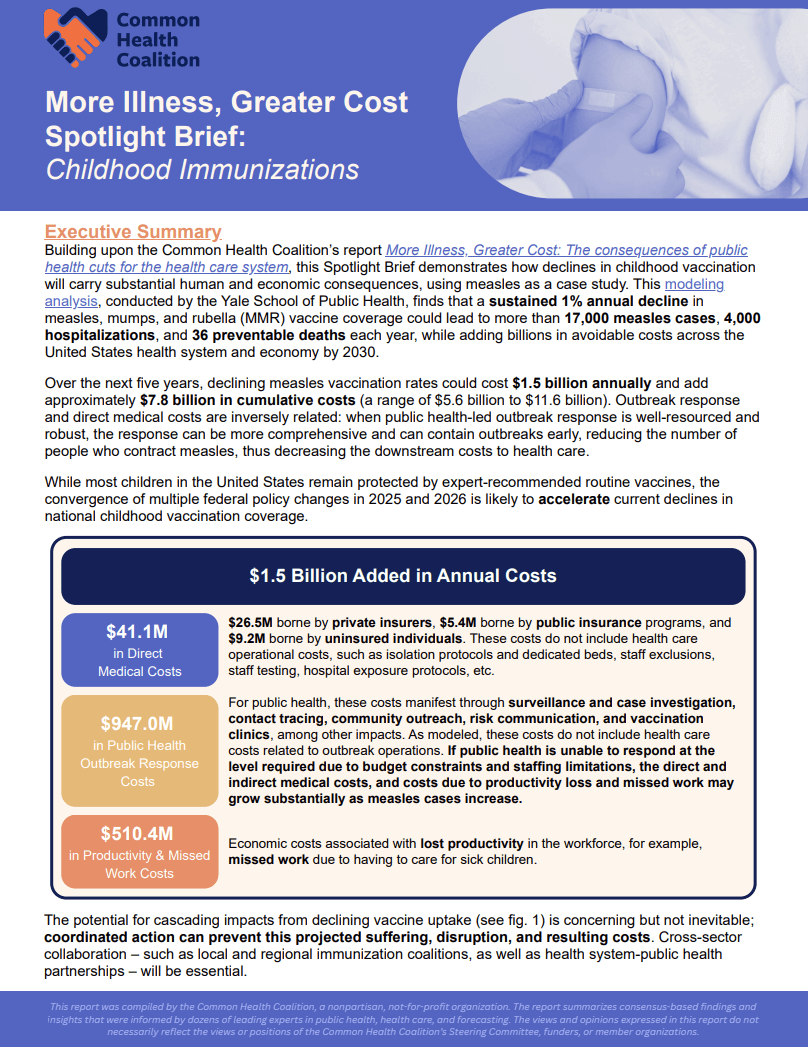 More illness, great cost spotlight brief: Childhood immunizations